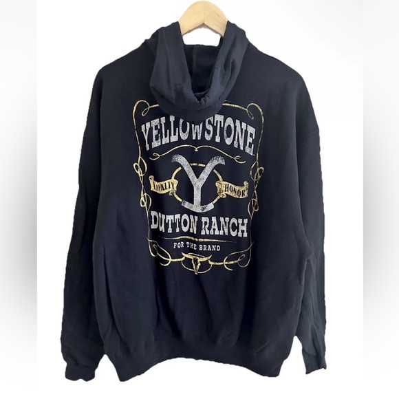 Yellowstone Dutton Ranch Full Zip Up Back Graphic Black Hoodie NWT Size XL - Picture 1 of 9